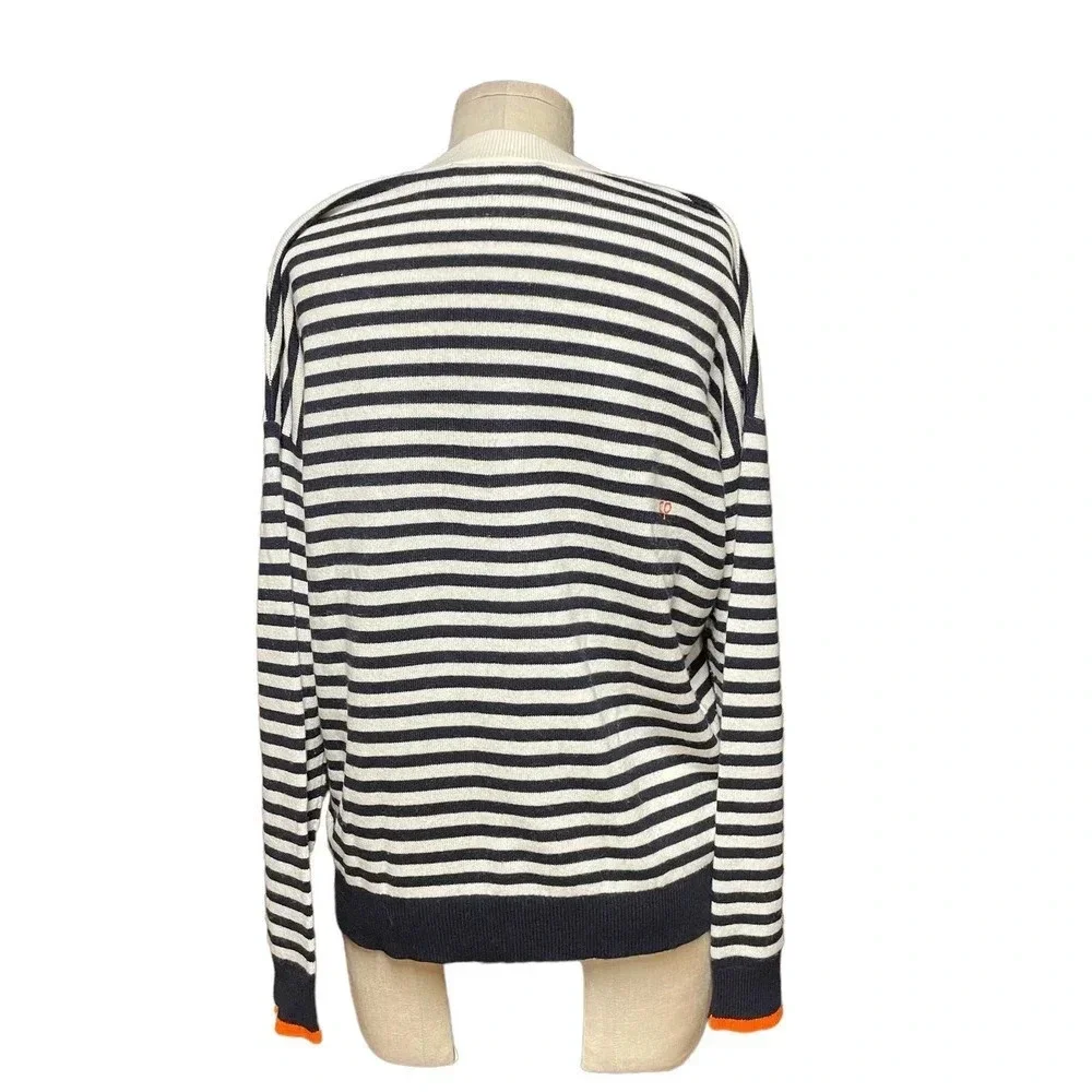 Chinti & Parker Navy Blue Cream‎ Stripe V-Neck Wool Cashmere Sweater Size Medium